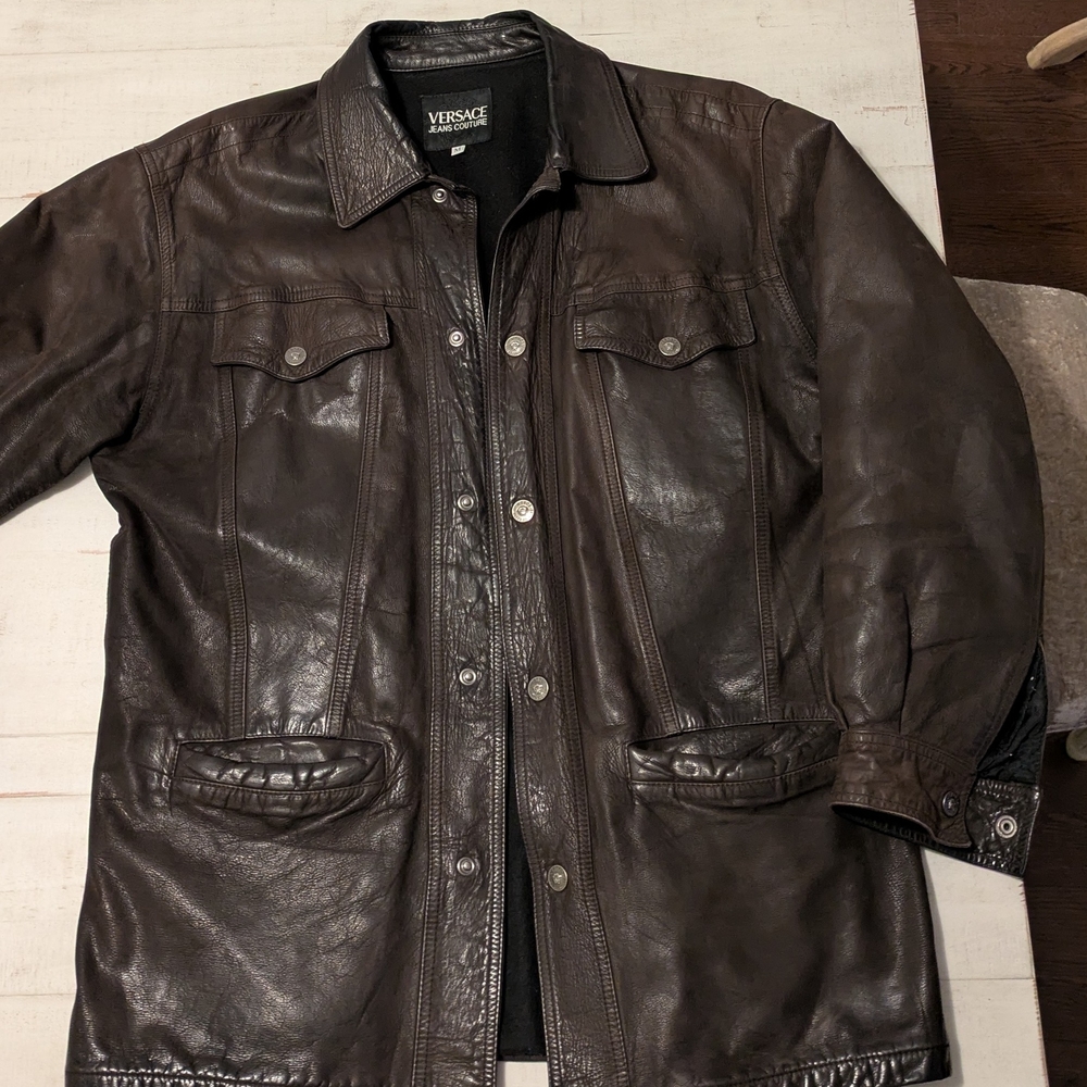 Versace Brown Leather Jacket for Men